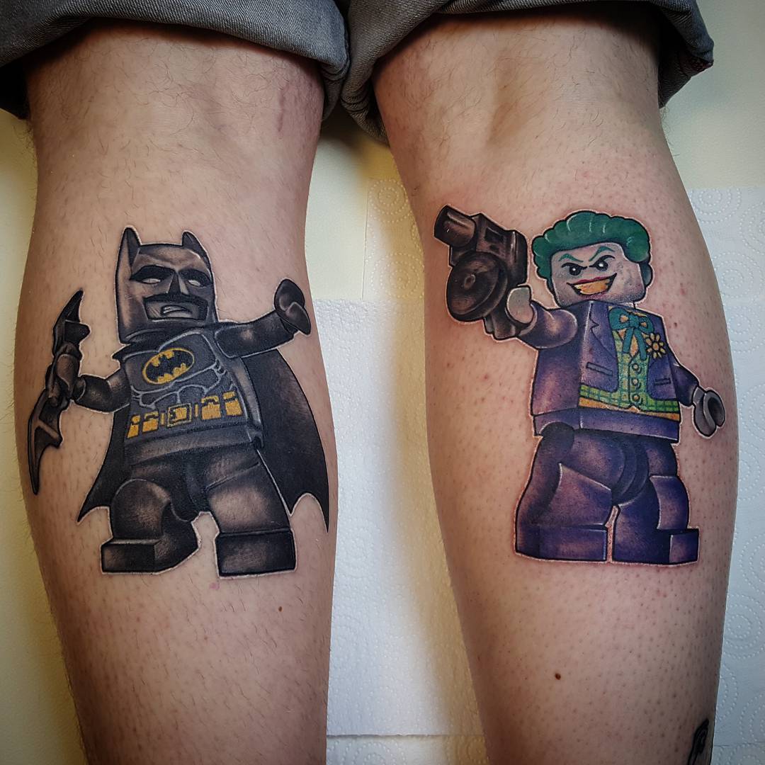 Lego Batman and Joker Leg Tattoos - Bladez Barbers and Grooming Room